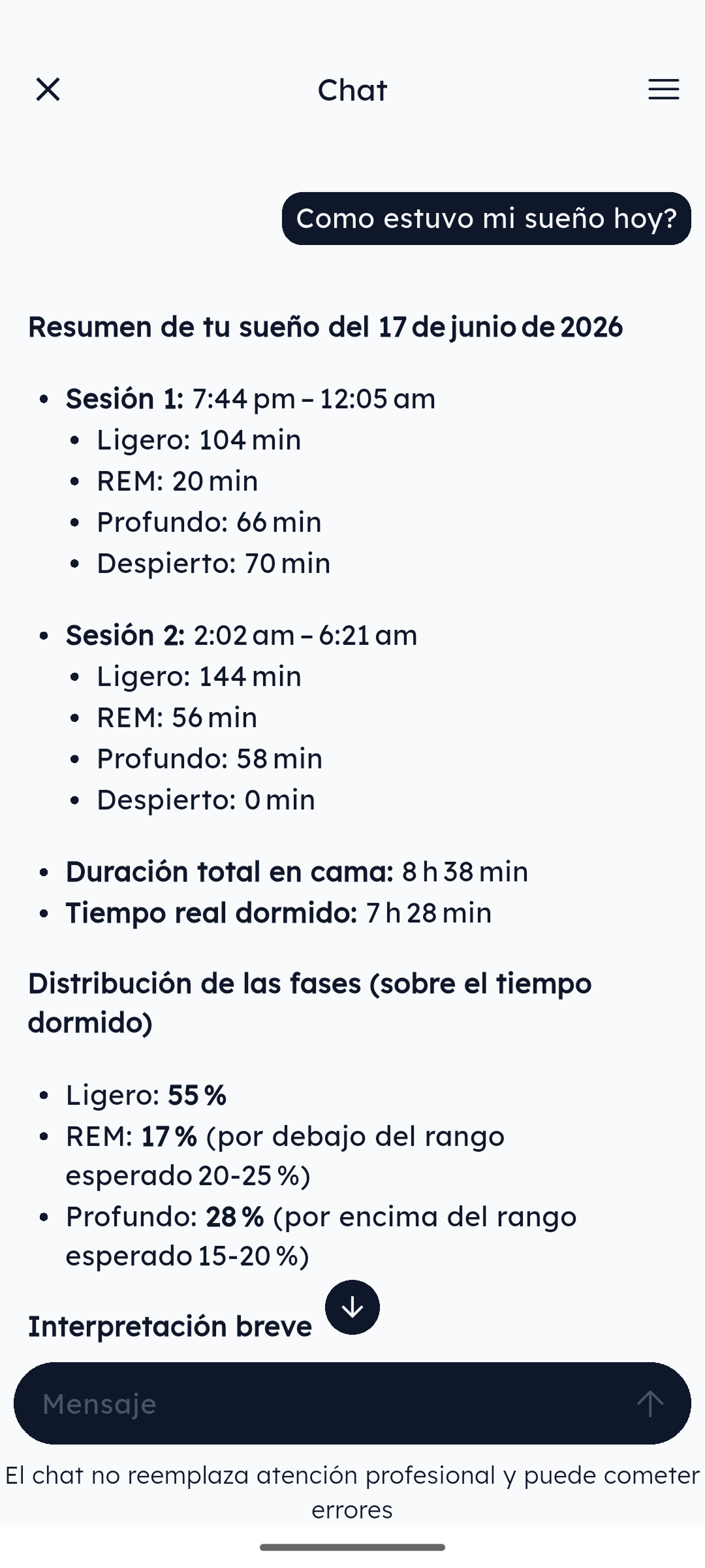 Pantalla de conversación ApoyAI con modo claro